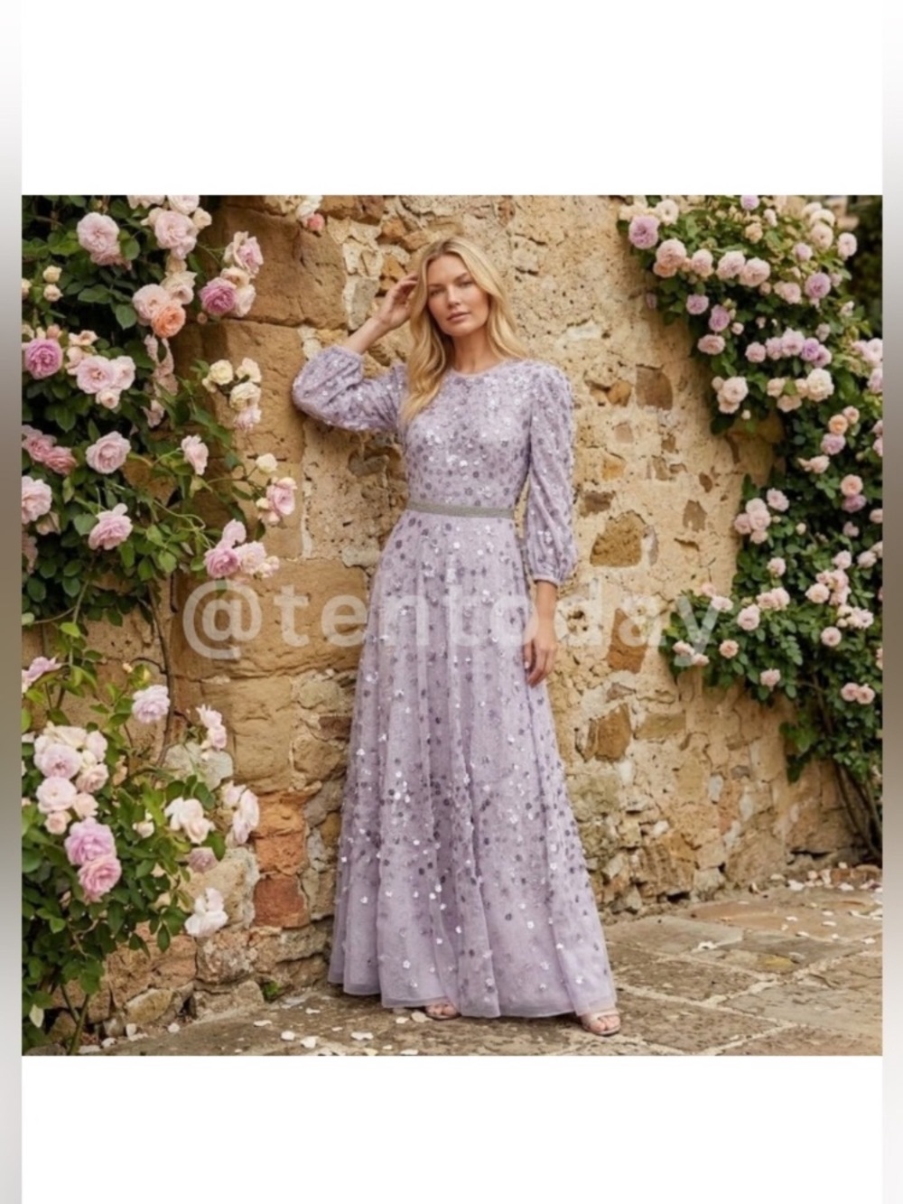 Mac Duggal Lavender Sequin Floral Gown